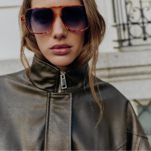 ZARA FAUX LEATHER HIGH COLLAR BOMBER JACKET - Picture 7 of 11